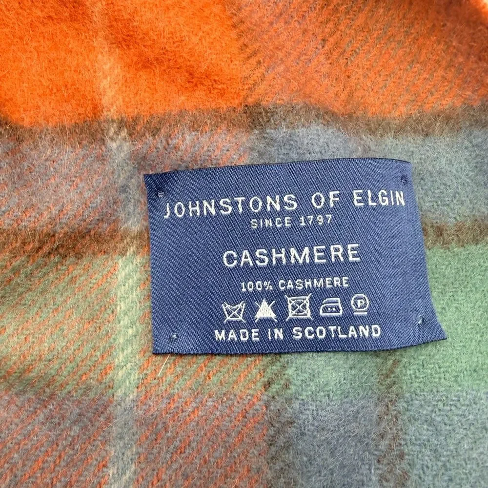 Johnston's Of Elgin Plaid Cashmere Scarf - Orange/Yellow/Green/Blue